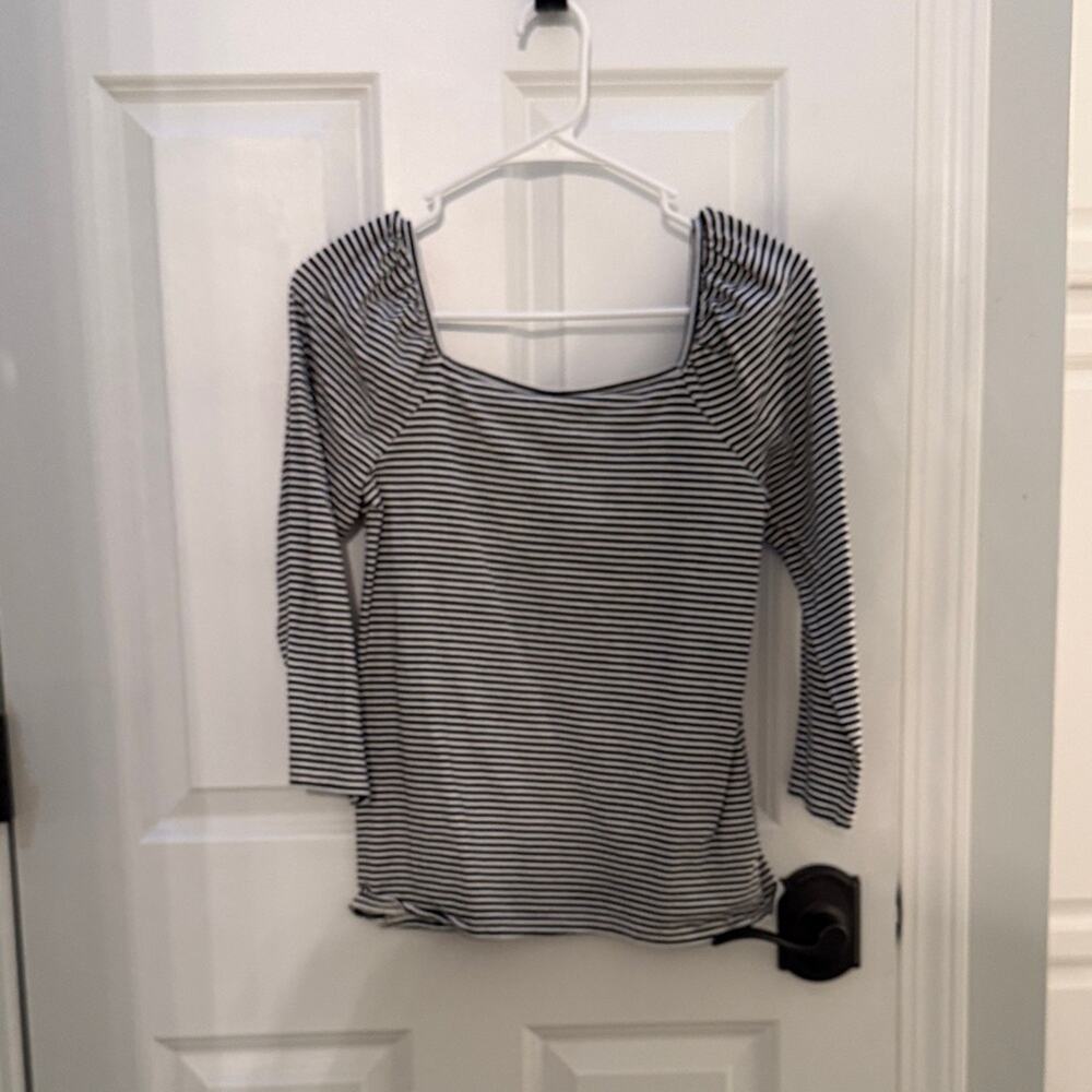 LOFT Black and White Striped Long Sleeve Top Medium